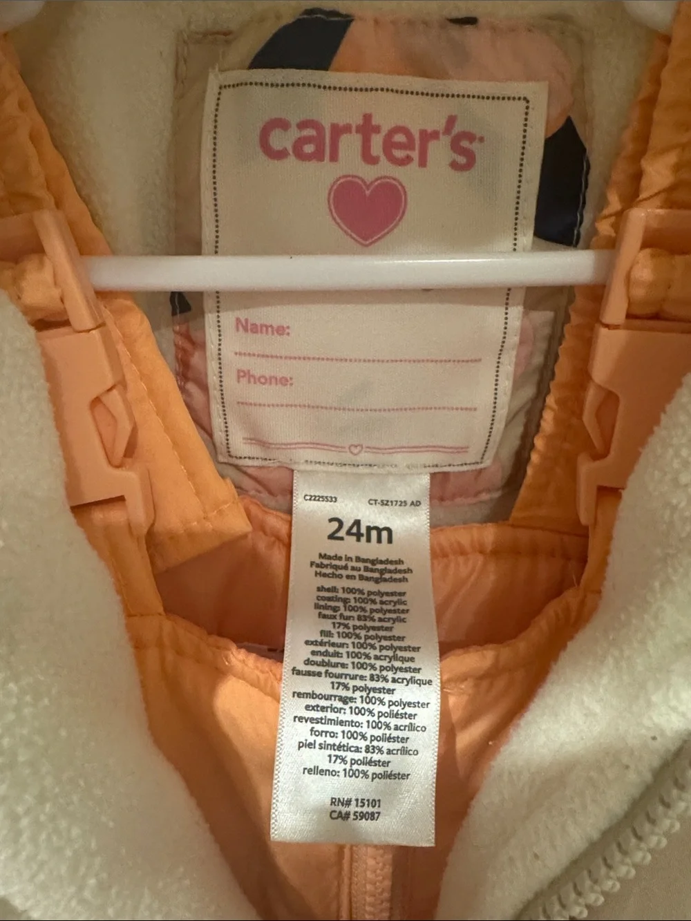 Carter's Cream Floral Puffer Jacket with Peach Snow Pants